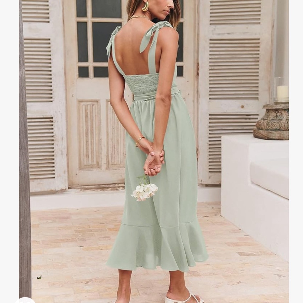 Square Neck Ruffle Split Midi Elegant Formal - image 2